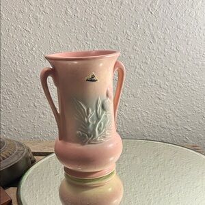 Vintage Pink and Green Vase Hull Pottery Vase